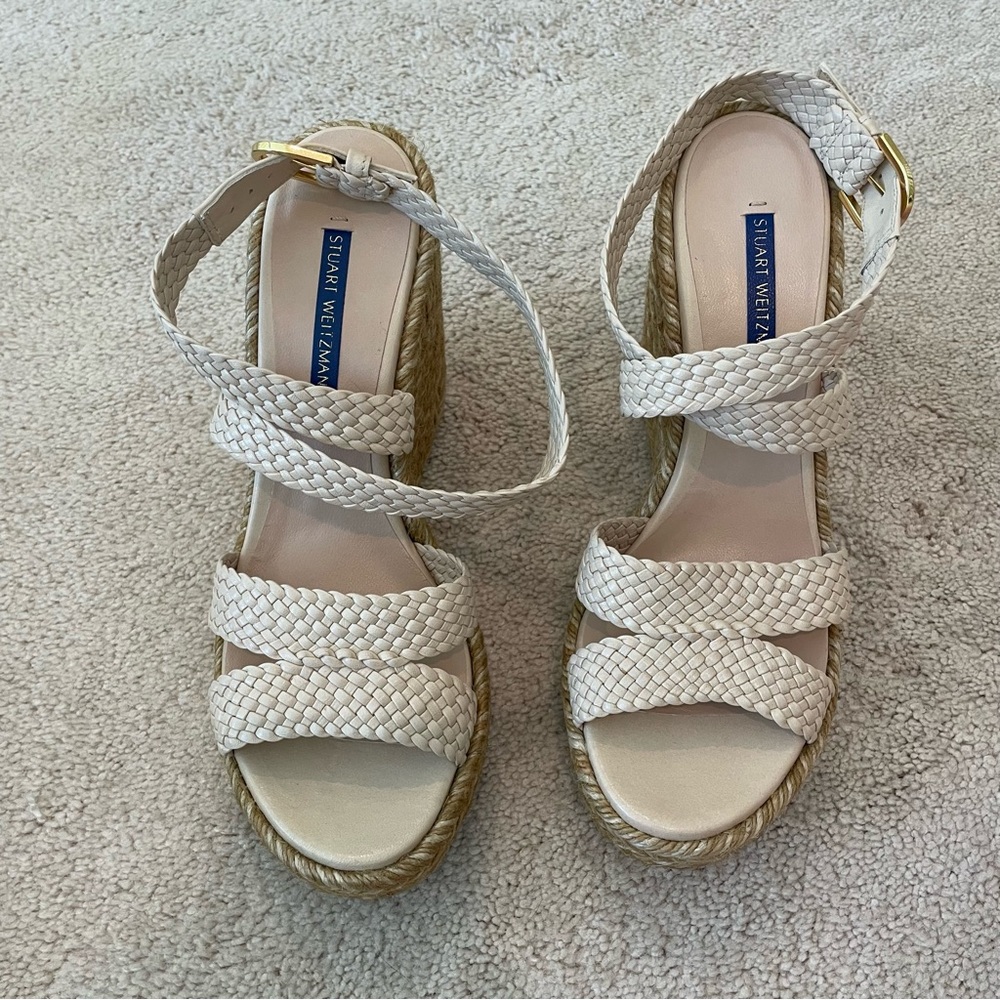 Stuart Weitzman Elsie Cream Espadrille Sandals, size 8 NWT